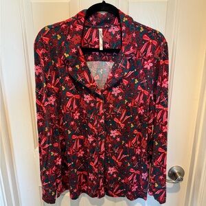 Soma Cool Nights Red and Pink Floral Pajama Top Size XL
